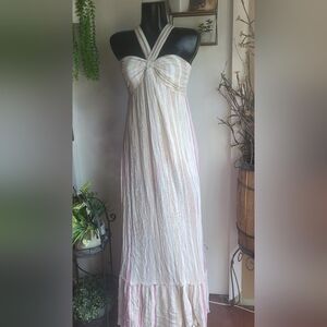 Fate cream & pink striped maxi dress XS
